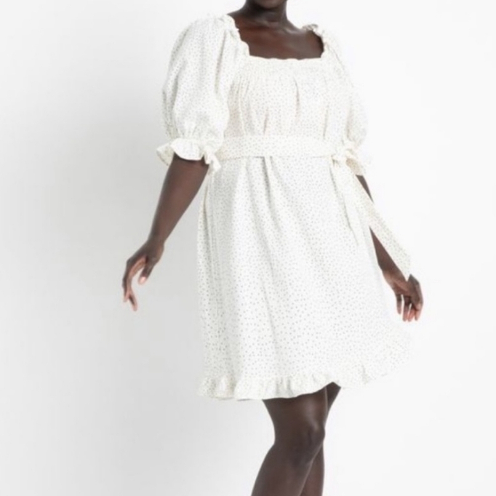 NWT Eloquii Plus Size Linen Blend Boho Dress in Polka Dot $118